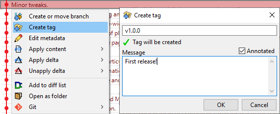 Annotated tag dialog